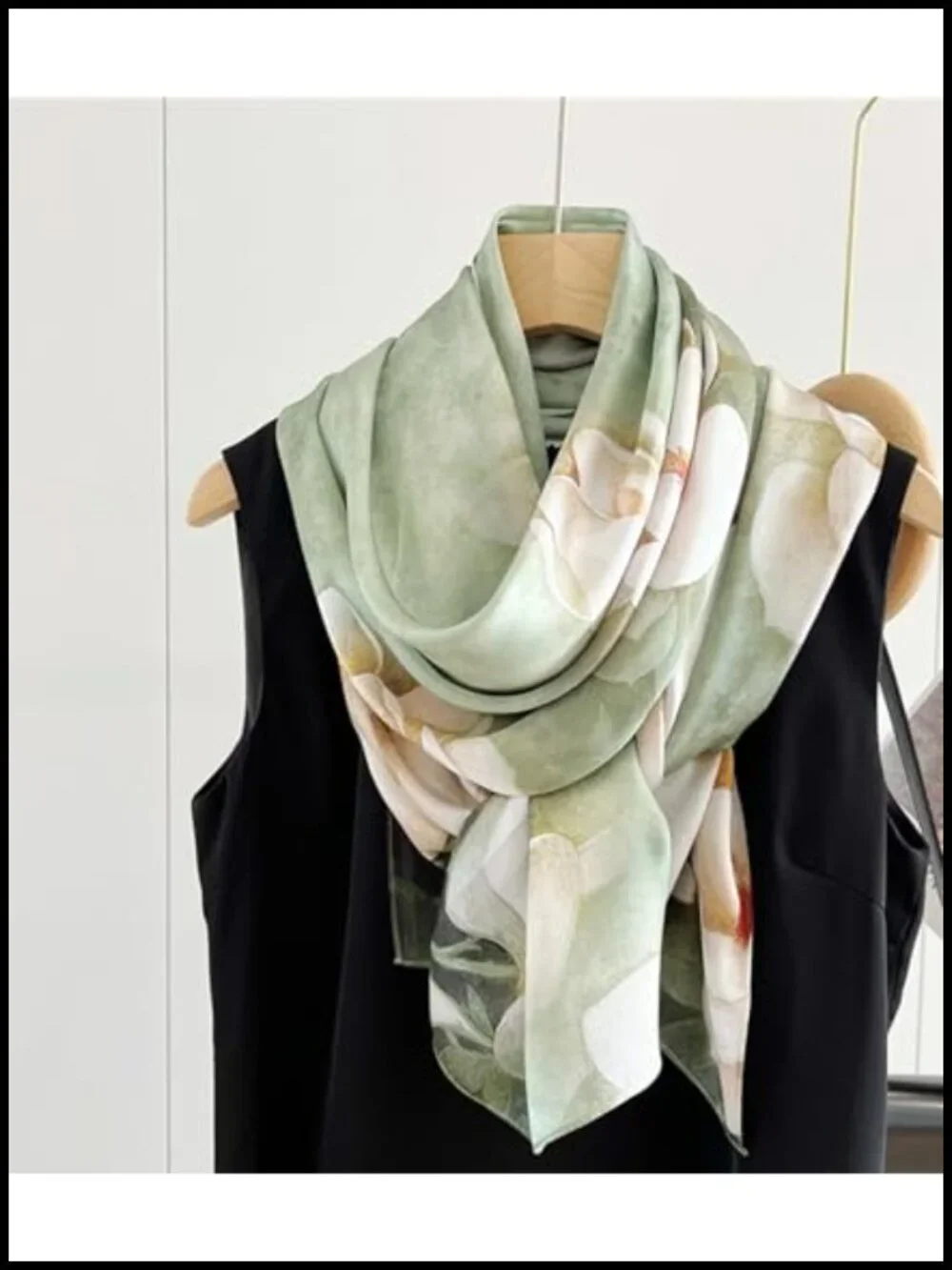 100% Mulberry Silk Scarf Floral Print Long Satin Scarf Headscarf Hair Wrap